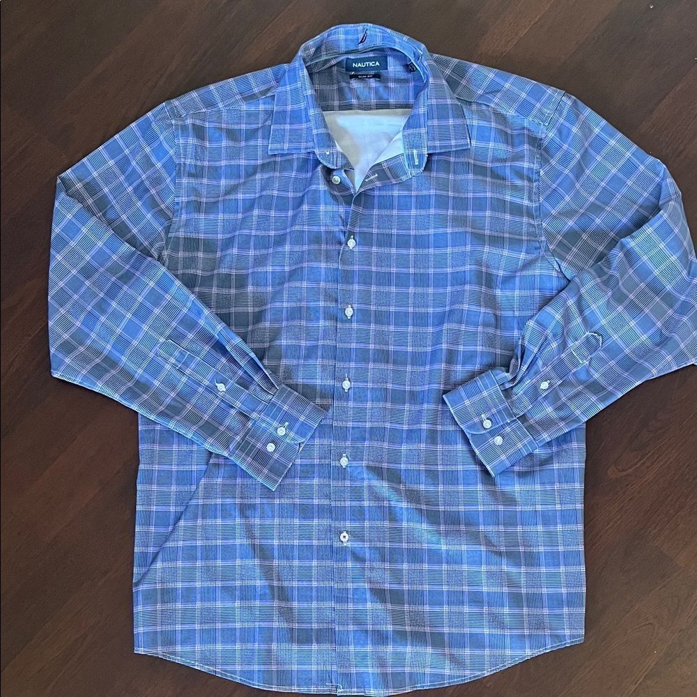 Nautica Men's Casual Blue Checkered Shirt